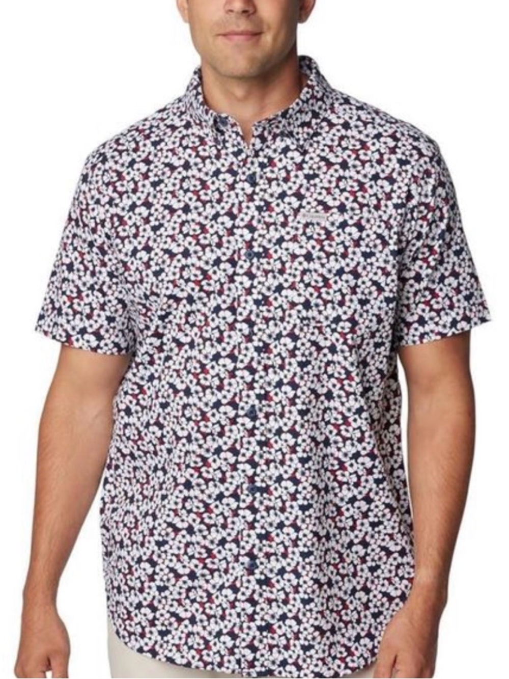 Columbia Men's XL Navy Floral Short-Sleeve Button-Up Shirt
